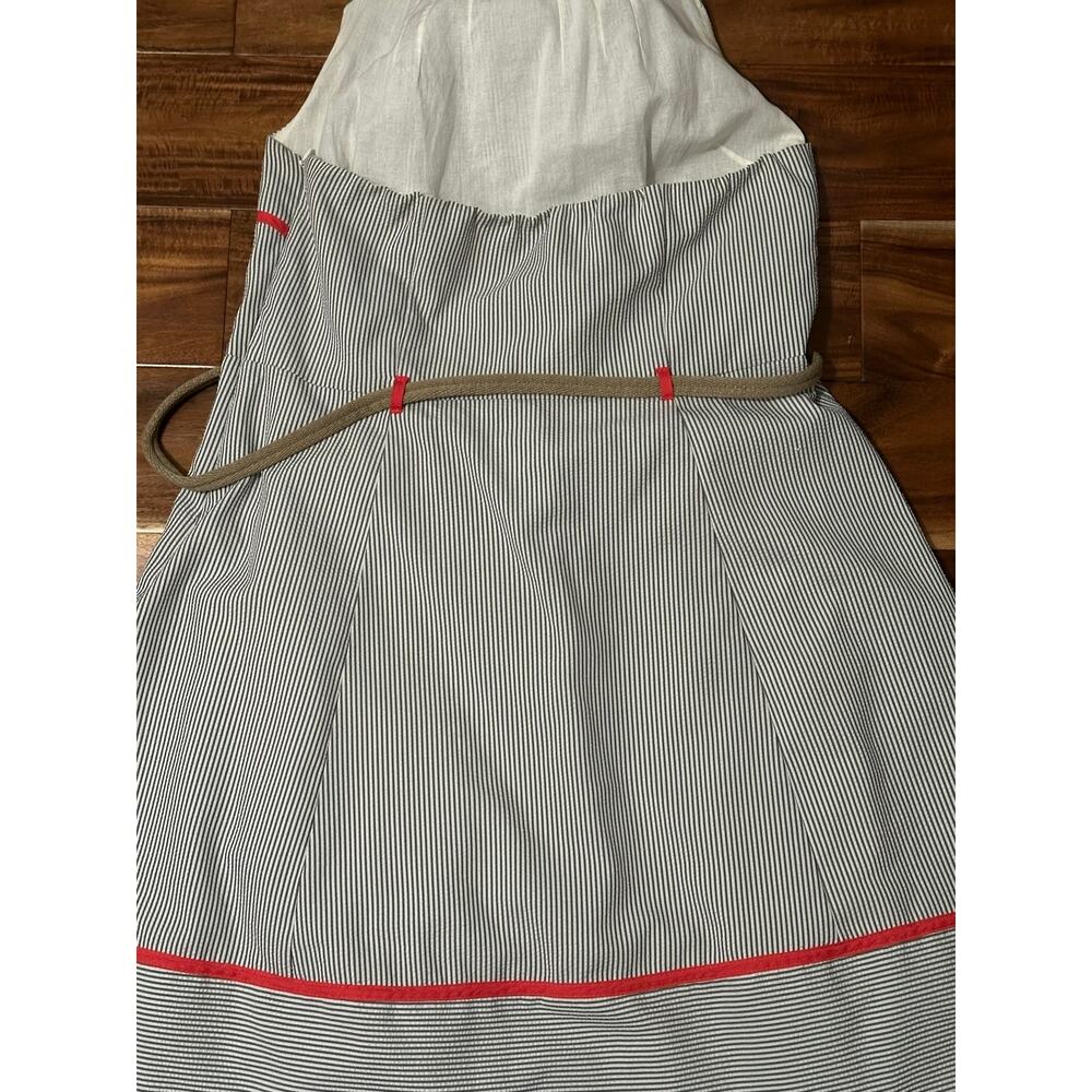 Jessica Simpson Striped Seersucker Belted Halter Dress Gray White Womens Size 14 - Picture 7 of 12